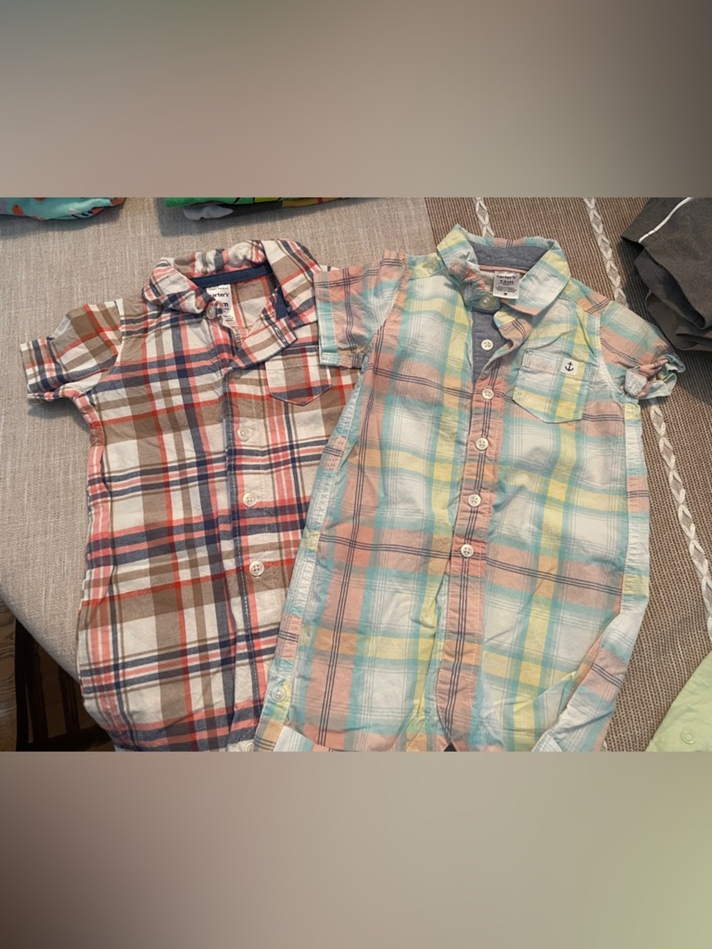 Two Plaid Button-Up Rompers - Pastel Multicolor NWOT